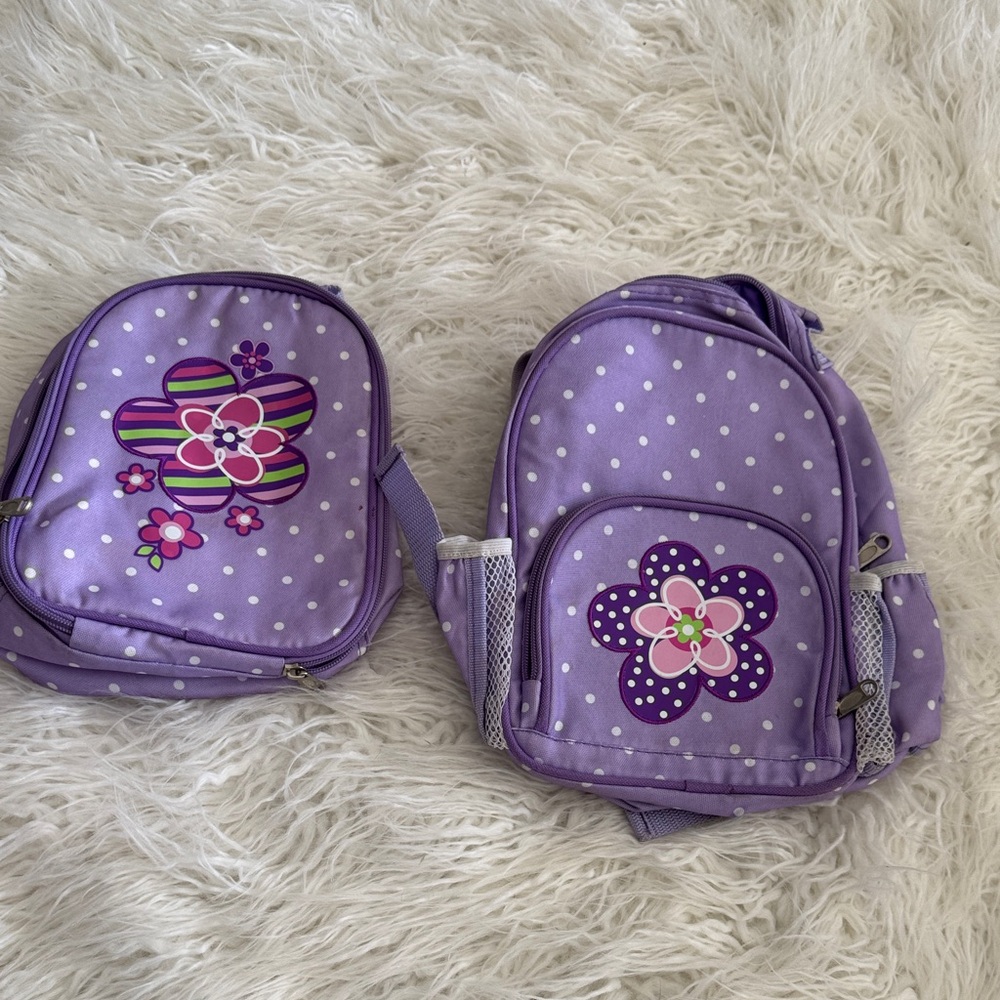 Charming Purple Kids Backpack Set with Floral Design